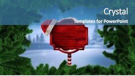  Presentation with winter border - Amazing PPT theme having wooden sign with christmas tree backdrop and a teal colored foreground
