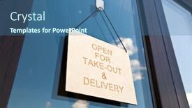  Presentation with open door - Slides consisting of wooden-sign-with-text-open background and a ocean colored foreground