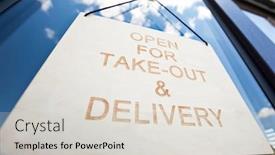  Presentation with open door - Theme consisting of wooden-sign-with-text-open background and a light gray colored foreground