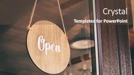  Presentation with open door - Presentation design with wooden-sign-with-text-open background and a tawny brown colored foreground
