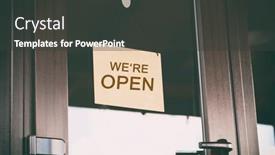  Presentation with open door - Presentation theme consisting of wooden-sign-with-text background and a dark gray colored foreground