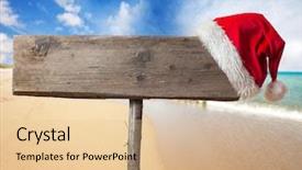  Presentation with tropical christmas - Colorful PPT layouts enhanced with wooden signboard with christmas hat backdrop and a lemonade colored foreground