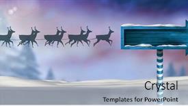  Presentation with santa sleigh - PPT theme featuring wooden signpost in christmas background and a light blue colored foreground