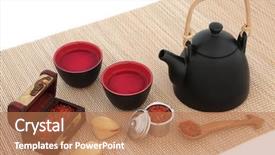  Presentation with bamboo cups - Cool new PPT theme with marihuana medicinal - safflower tea with oriental teapot backdrop and a coral colored foreground