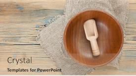  Presentation with round table - Slide set having wooden-spoon-and-round-wooden background and a coral colored foreground