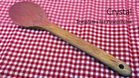  Presentation with spoon - Amazing theme having wooden spoon close up on a red and white tablecloth backdrop and a coral colored foreground