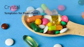  Presentation with medicament - Slide deck featuring wooden-spoon-full-of-pills background and a light blue colored foreground