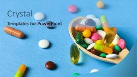  Presentation with medicament - Presentation design with wooden-spoon-full-of-pills background and a light blue colored foreground