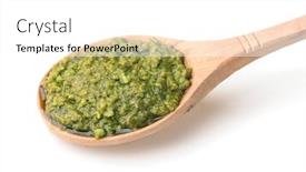  Presentation with spoon - Presentation theme enhanced with wooden-spoon-of-pesto-sauce background and a white colored foreground