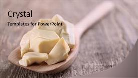  Presentation with cocoa - Theme featuring wooden spoon with cocoa butter background and a mint green colored foreground