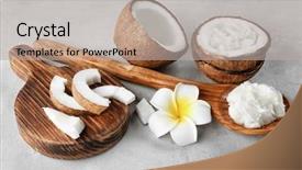  Presentation with coconut oil - Audience pleasing theme consisting of wooden spoon with fresh coconut backdrop and a  colored foreground