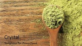  Presentation with matcha green tea - Beautiful PPT theme featuring wooden spoon with powdered matcha backdrop and a coral colored foreground