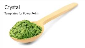  Presentation with matcha green tea - Slides having wooden spoon with powdered matcha background and a white colored foreground
