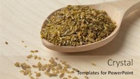  Presentation with grains - Slide deck having wooden spoon with roasted freekeh grains background and a coral colored foreground