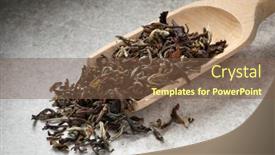  Presentation with tea leaves - Theme consisting of wooden-spoon-with-tasty-phuguri background and a tawny brown colored foreground