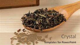  Presentation with tea leaves - Presentation theme with wooden-spoon-with-tasty-rungmook background and a coral colored foreground