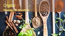  Presentation with herbs - Beautiful PPT theme featuring wooden spoons with spices backdrop and a tawny brown colored foreground