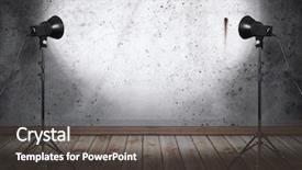  Presentation with old photo - Audience pleasing slide deck consisting of wooden stage spotlights - photo studio in old room backdrop and a dark gray colored foreground