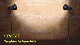  Presentation with old fashioned photo album - PPT theme enhanced with wooden stage spotlights - photo studio in old room background and a tawny brown colored foreground