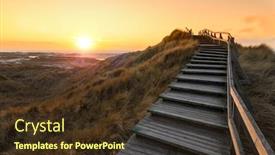  Presentation with island sunset - Cool new PPT theme with wooden-stairs-crossing-the-dunes backdrop and a tawny brown colored foreground