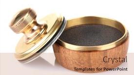  Presentation with stamp - Presentation design with wooden stamp isolated on white background and a coral colored foreground