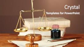  Presentation with old papers - Amazing slide set having wooden stamp scales of justice backdrop and a tawny brown colored foreground