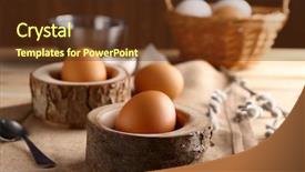  Presentation with eggs egg carton egg box - Theme enhanced with wooden stands with ester eggs background and a tawny brown colored foreground