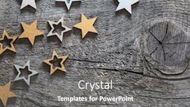  Presentation with gold stars - Presentation design consisting of wooden stars painted in gold and silver color on old wood board with copy space for text wooden background with christmas decorations in a rustic style background and a gray colored foreground