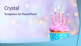  Presentation with cupcake - Cool new PPT layouts with wooden table against blurred background backdrop and a sky blue colored foreground