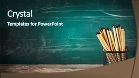  Presentation with pencils - Beautiful slides featuring wooden table against school backdrop and a ocean colored foreground
