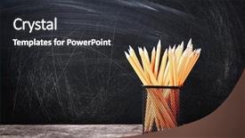  Presentation with pencils - PPT theme consisting of wooden table against school background and a dark gray colored foreground