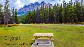  Presentation with eco - Amazing slide set having wooden-table-and-benches backdrop and a gold colored foreground