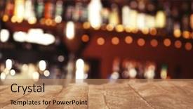  Presentation with pub - PPT theme with wooden table and bokeh pub background and a coral colored foreground