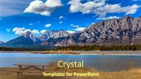  Presentation with mountain water - Cool new PPT layouts with wooden-table-and-picnic-benches backdrop and a tawny brown colored foreground