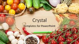  Presentation with tomato - Presentation design enhanced with wooden table background and paper background and a  colored foreground