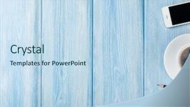  Presentation with notepad blank lined paper - Presentation theme with wooden table background top view background and a sky blue colored foreground