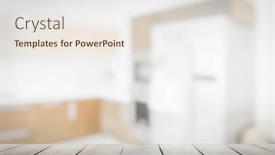  Presentation with room - Slide set featuring wooden-table-blurred-room-interior background and a sky blue colored foreground