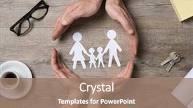  Presentation with helping hand - Beautiful presentation featuring wooden table family care insurance backdrop and a coral colored foreground