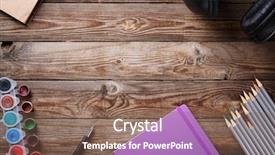  Presentation with wooden board empty table top - Amazing slides having wooden table flat lay photo backdrop and a violet colored foreground