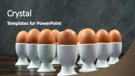  Presentation with broken egg - Audience pleasing theme consisting of wooden table in a triangle backdrop and a dark gray colored foreground