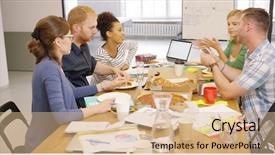  Presentation with people enjoying - Amazing theme having wooden table in office backdrop and a coral colored foreground