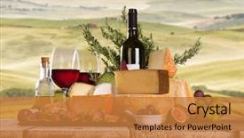  Presentation with tuscany - PPT theme consisting of wooden table italian countryside tuscany background and a gold colored foreground