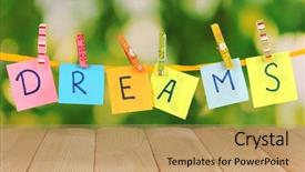  Presentation with dreams - Theme featuring wooden table on natural background background and a coral colored foreground