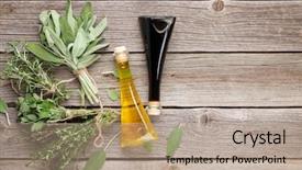 Presentation with herbs - Cool new PPT theme with wooden table oregano thyme sage backdrop and a coral colored foreground