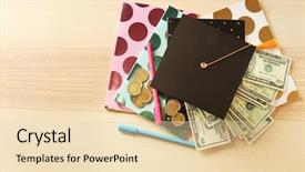  Presentation with school graduation - Audience pleasing PPT layouts consisting of wooden table pocket money backdrop and a lemonade colored foreground