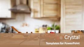  Presentation with food preparation - Theme enhanced with wooden table ready for cooking background and a coral colored foreground