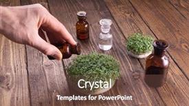  Presentation with rustic spring - Slide set with organic spring water - watering microgreens on rustic wooden background and a violet colored foreground