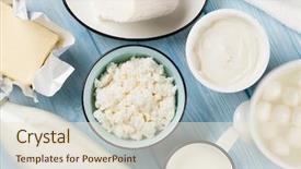  Presentation with milk dairy cheese yogurt sour - PPT theme consisting of wooden table sour cream milk background and a lemonade colored foreground