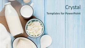  Presentation with milk dairy cheese yogurt sour - Beautiful slide deck featuring dairy products on wooden table backdrop and a sky blue colored foreground