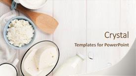  Presentation with milk dairy cheese yogurt sour - Slide set consisting of dairy products on wooden table background and a sky blue colored foreground